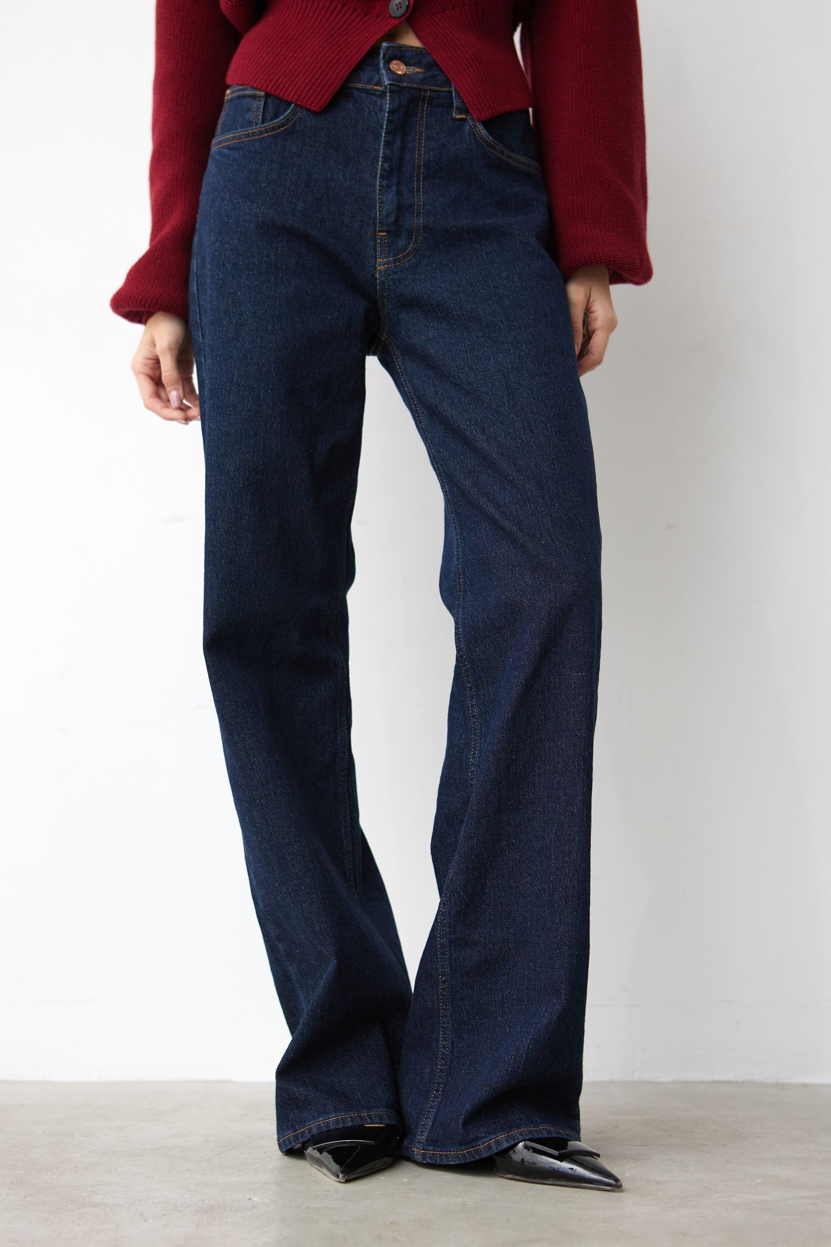 Джинсы WIDE LEG со строчкой в темно синем оттенке