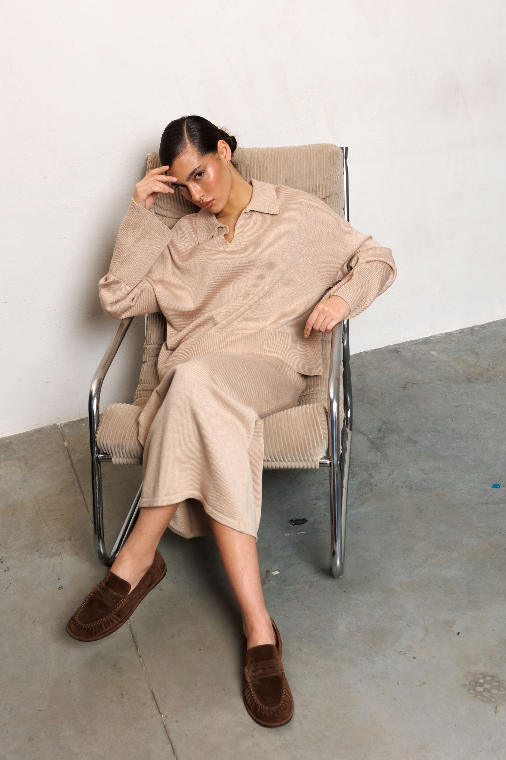 Юбка 91125 миди хлопок темный беж