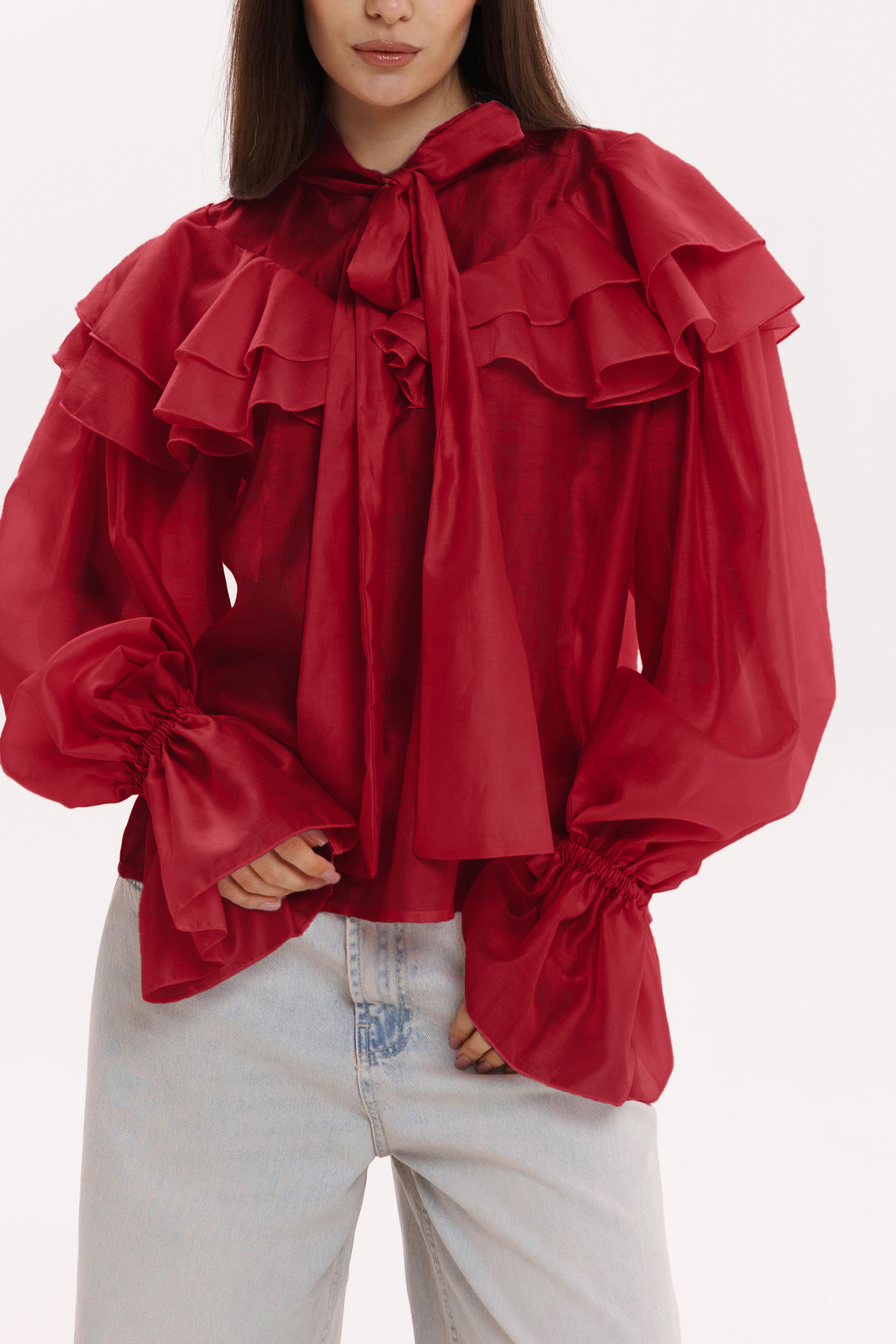 Блуза с рюшами из шелкового тенсела
