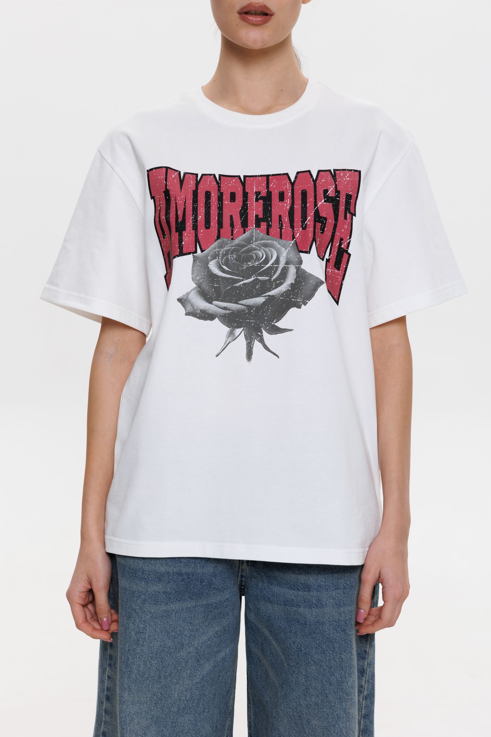 Футболка AMOREROSES принт роза ч/б
