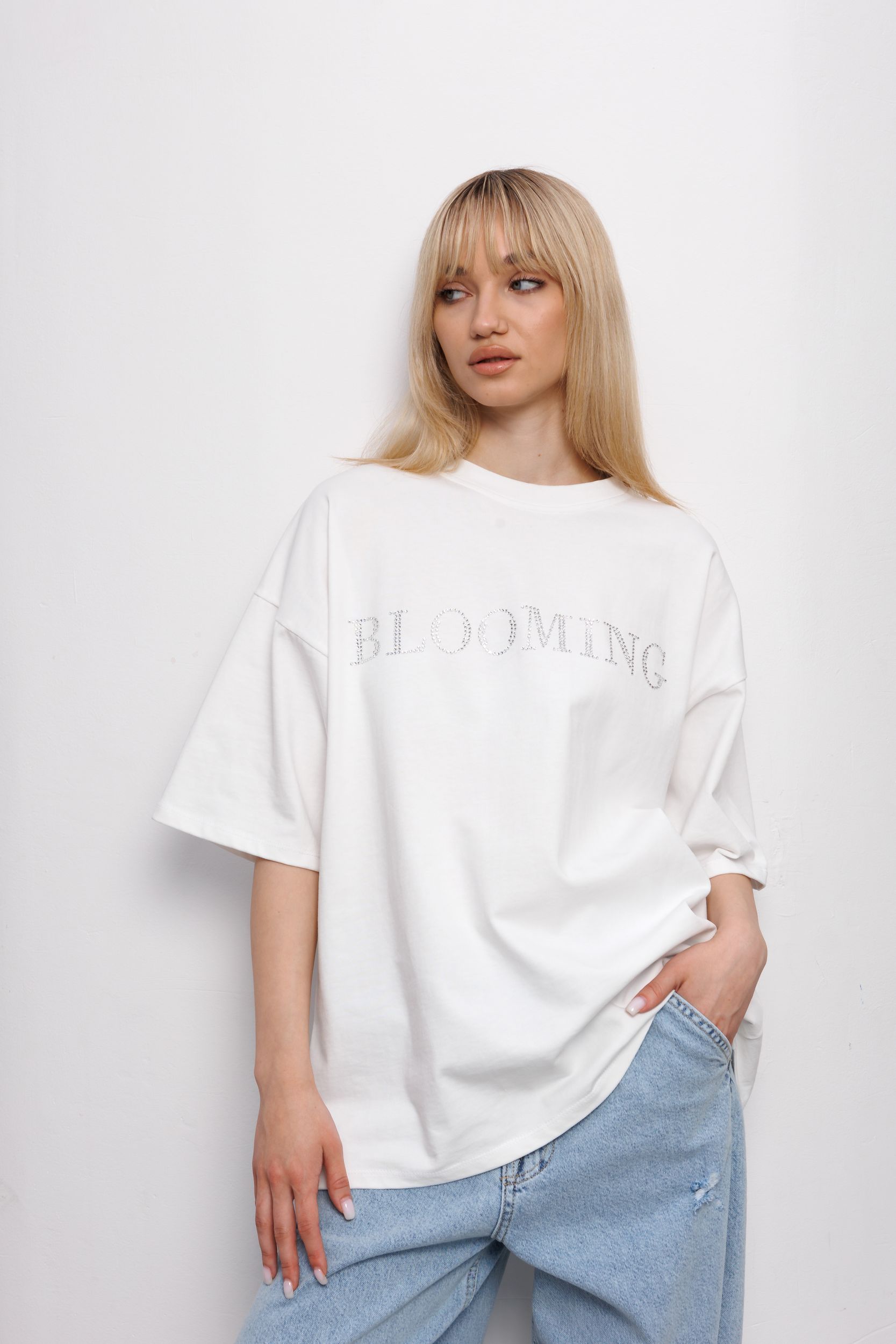Футболка с кристаллами BLOOMING бел